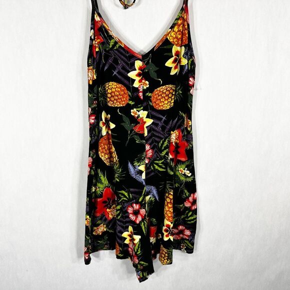 ASOS Size 4 Romper Tropical Print Floral Pineapples Mini Knit V Neck Stretch 623 - Picture 3 of 7